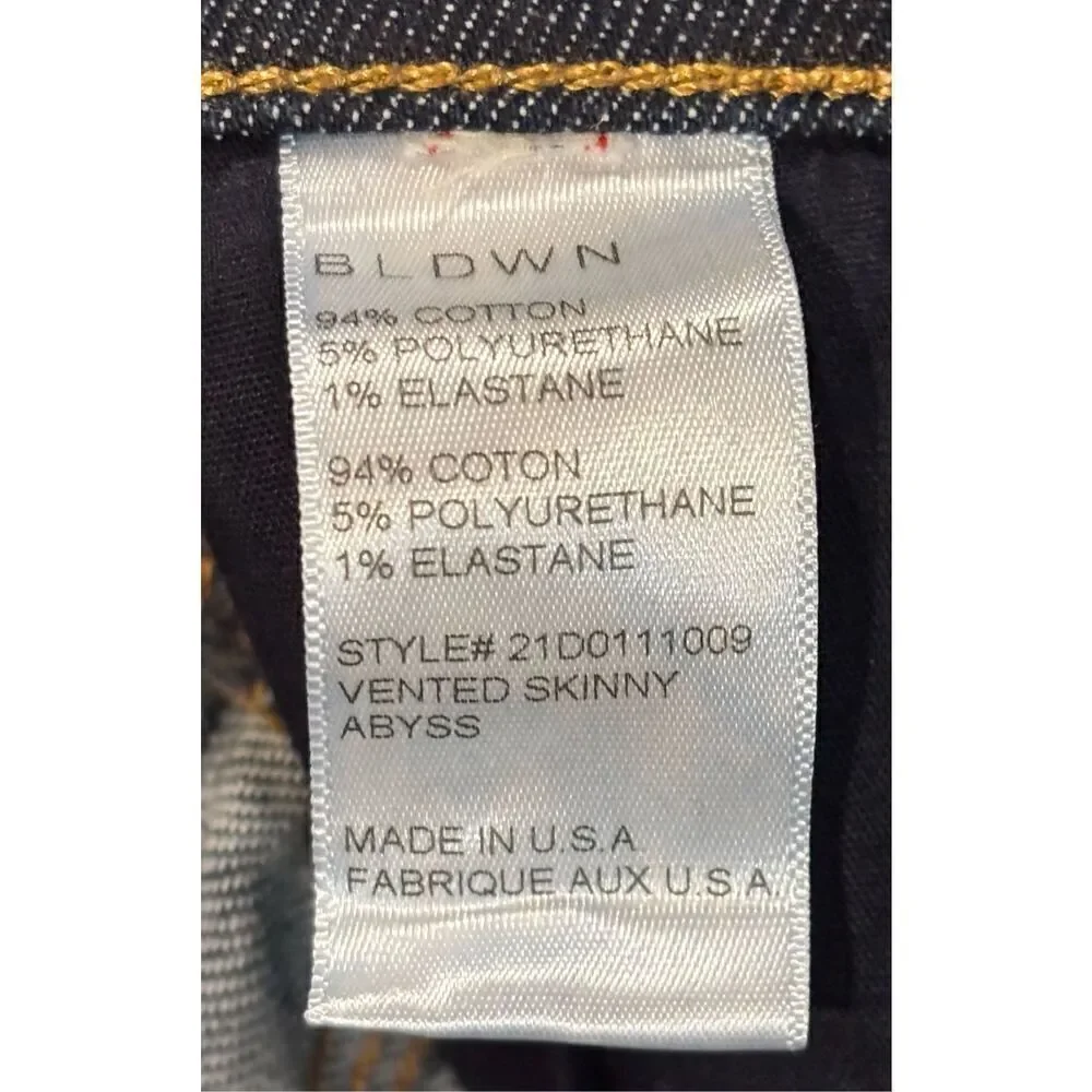 BLDWN Vented Hi Rise Skinny Jean in Abyss Blue Dark Wash NWT Size 26